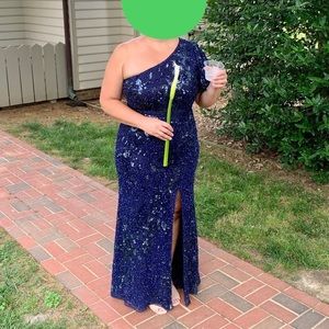 navy blue sequenced Mac Duggal dress worn once!